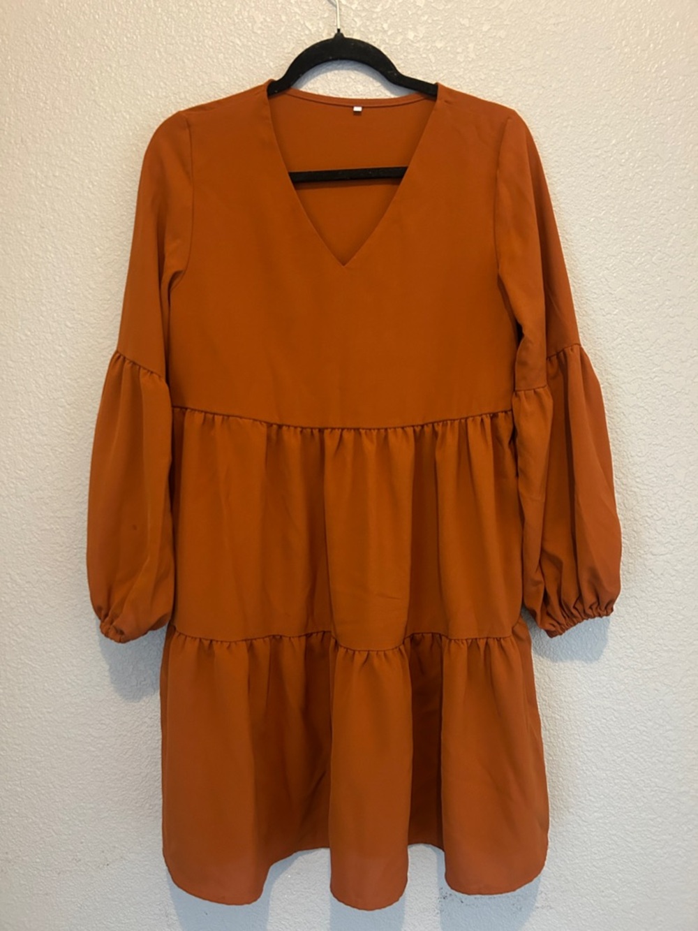 Rust Tiered V-Neck Long Sleeve Dress size S